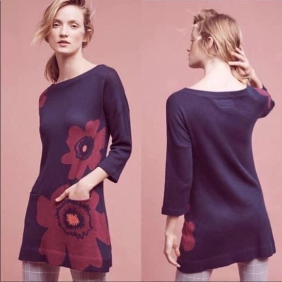 {Anthro} Field Flower Poppy Pocket Tunic - Picture 1 of 2